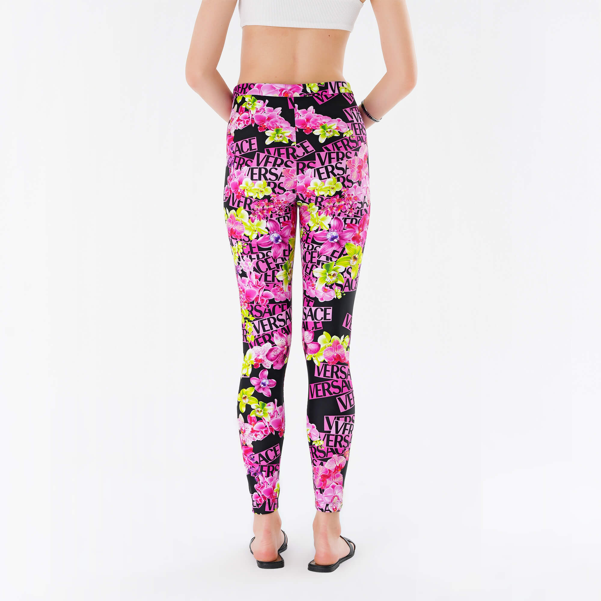 Versace- Multicolor Floral  Logo Printed Leggings IT42